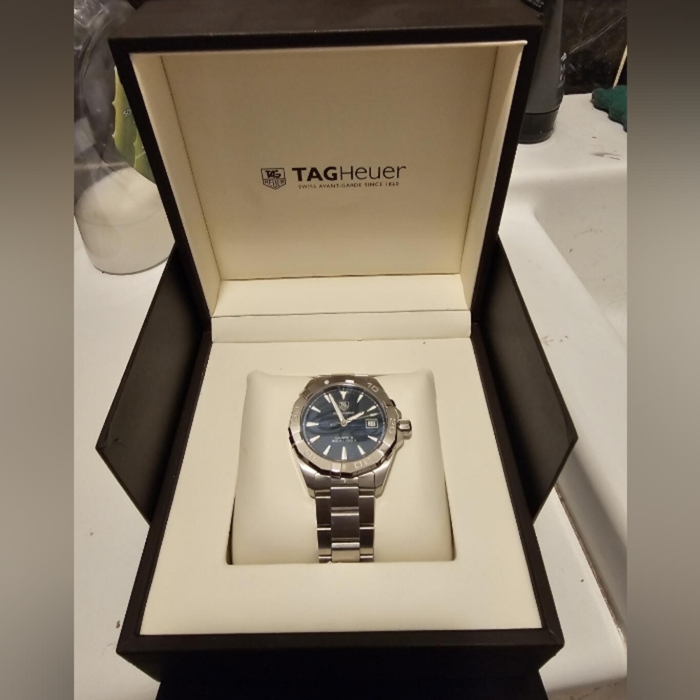 Tag Heuer Silver and Blue Watch with Stainless Steel Band